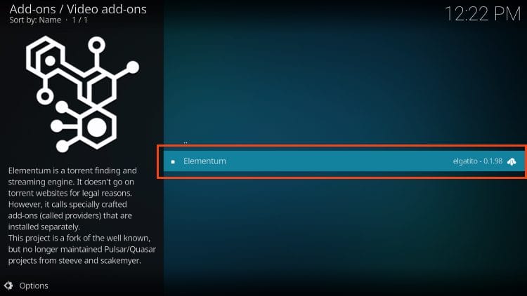 click elementum kodi addon