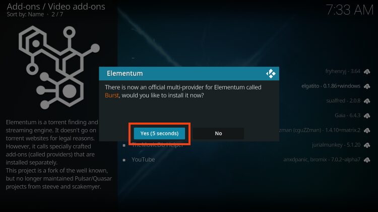 click yes to install elementum burst