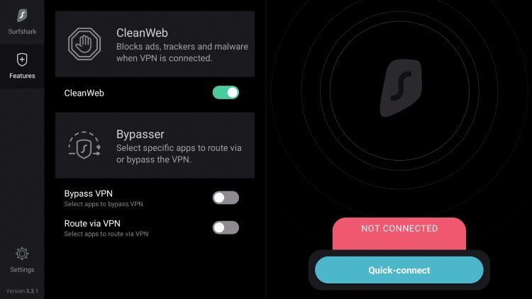 CleanWeb turned on for Surfshark VPN