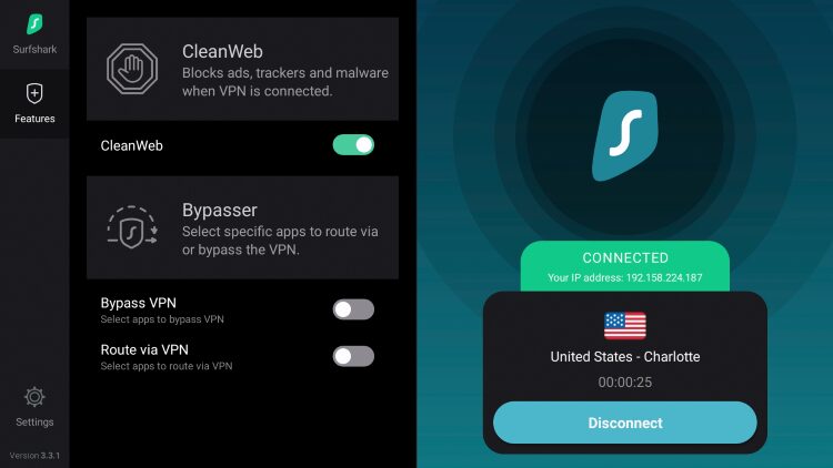 VPN connection via Surfshark