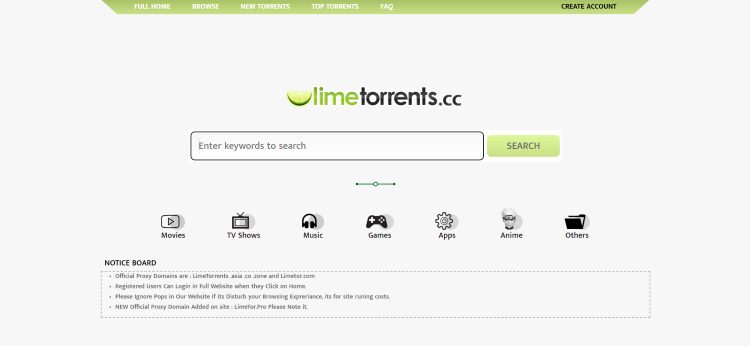 Homepage for LimeTorrents