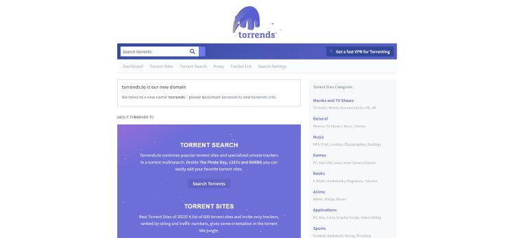 screenshot of torrends.to website