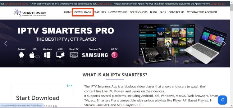click downloads to install iptv smarters on pc