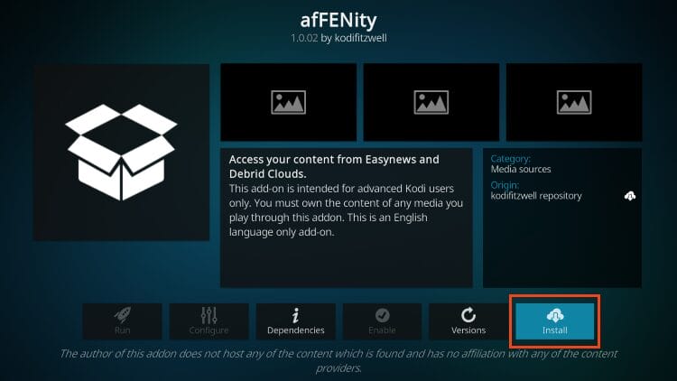 click install afFENity kodi addon
