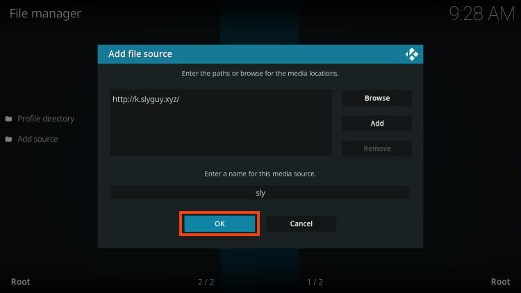type sly or other name of your choice and click ok