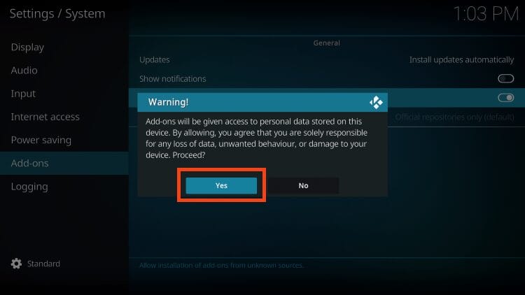 when prompted, click yes