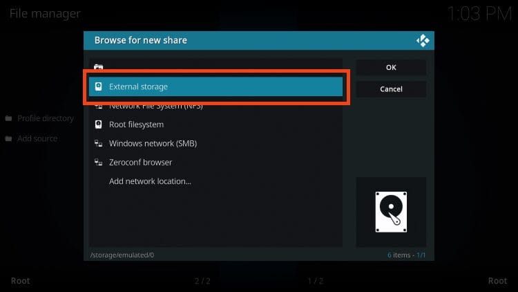 select external storage for jacktook kodi addon