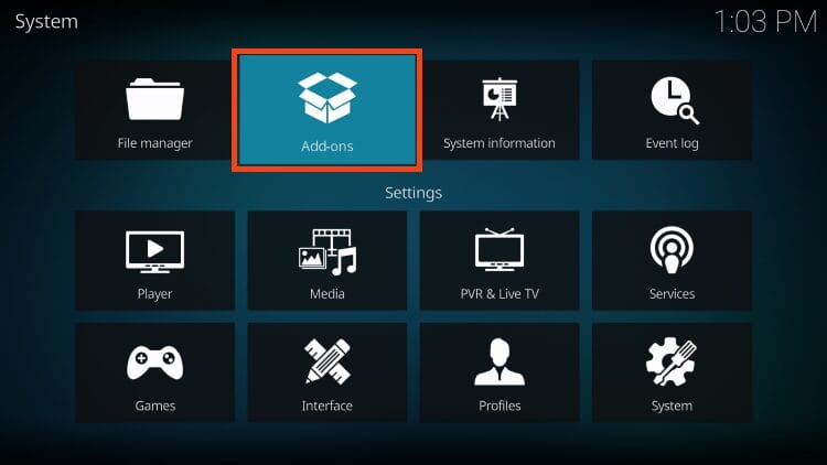 return to system page and select add-ons