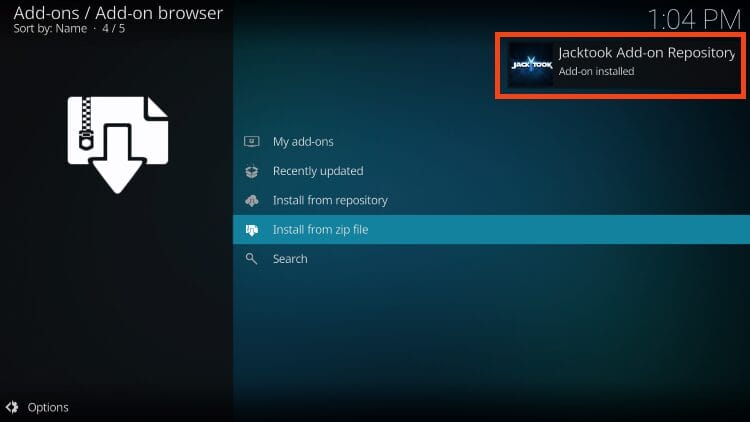 you will then see jacktook repository add-on installed message