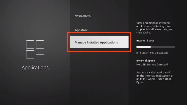 select manage installed applications
