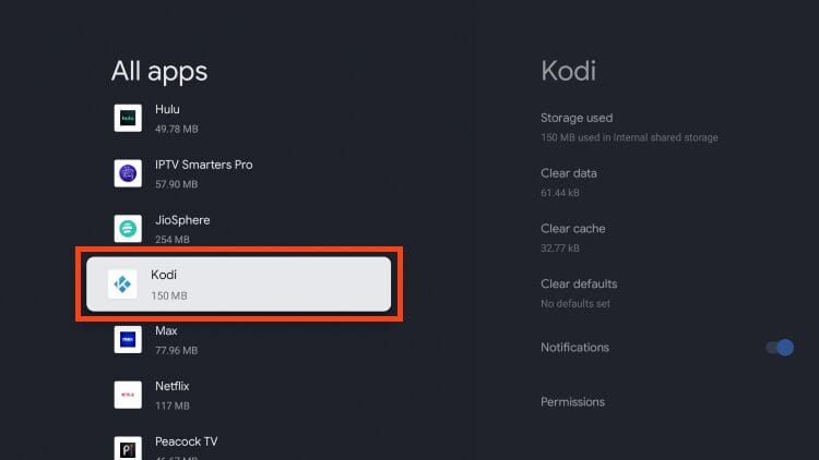 select kodi to allow permissions for jacktook kodi addon
