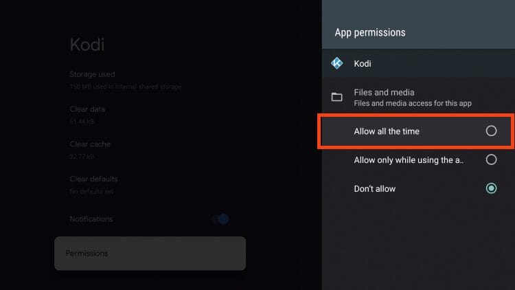Select allow all the time