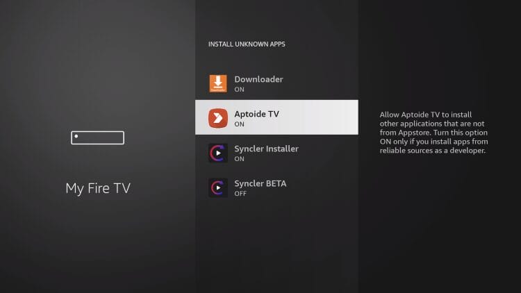 enable unknown sources for aptoide tv
