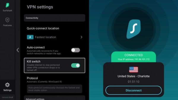 Connect to VPN with Kill Switch enabled