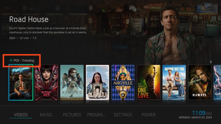 Kodi Widgets enabled