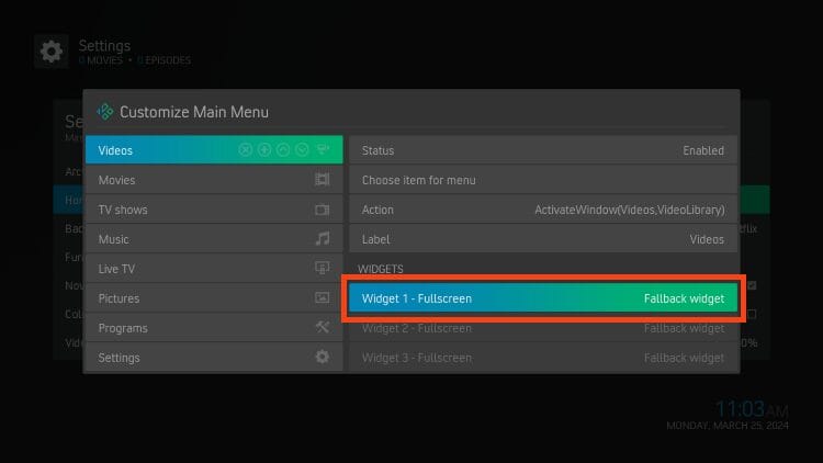 hover over videos and select widget 1