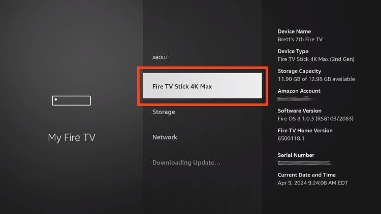 Klicken Sie 7 Mal auf den Fire TV Stick.