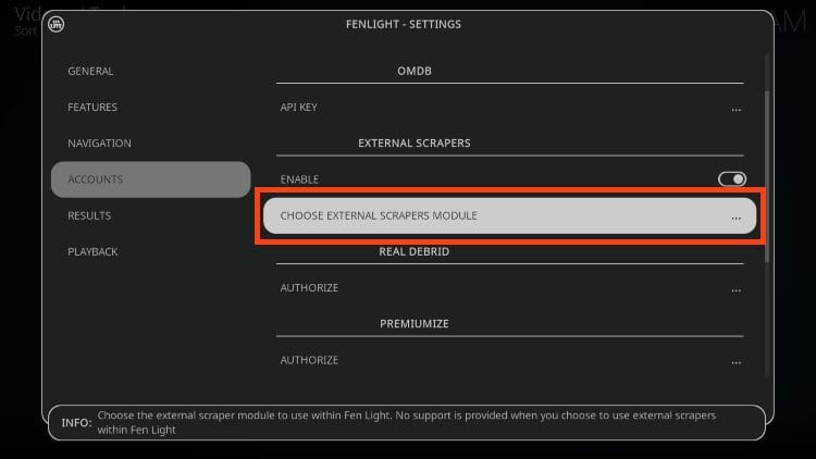 select choose external scrapers module