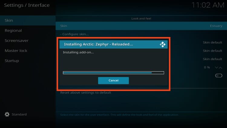 wait for kodi skin to install
