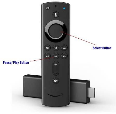 Press the Play/Pause button on your Firestick remote.