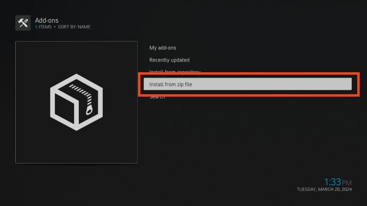 click install from zip file