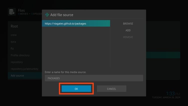 enter media source name and click ok