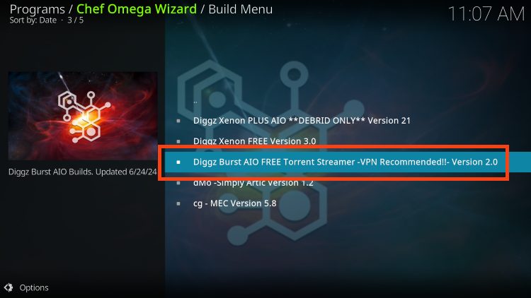 select diggz burst kodi build