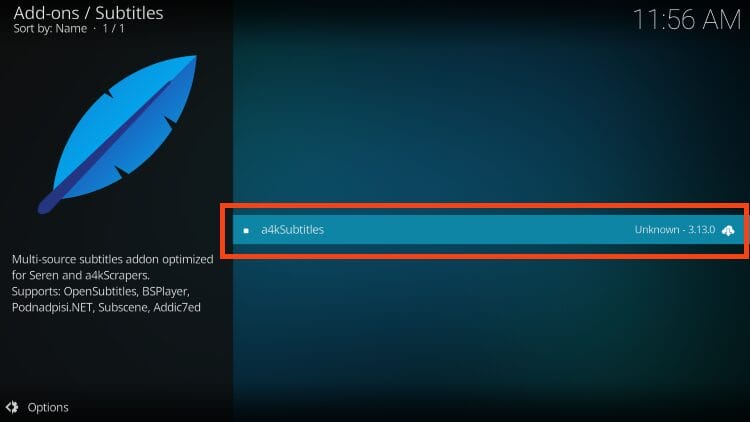 choose a4kSubtitles for kodi subtitles