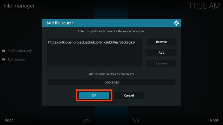 type packages and click ok