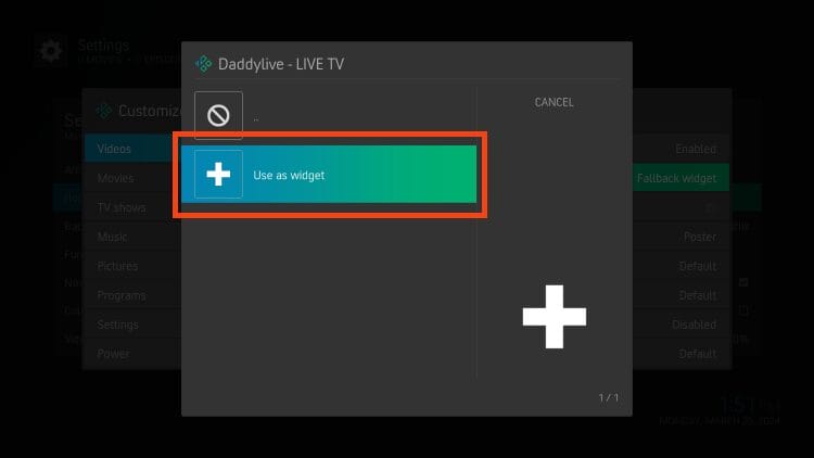 click add as widget