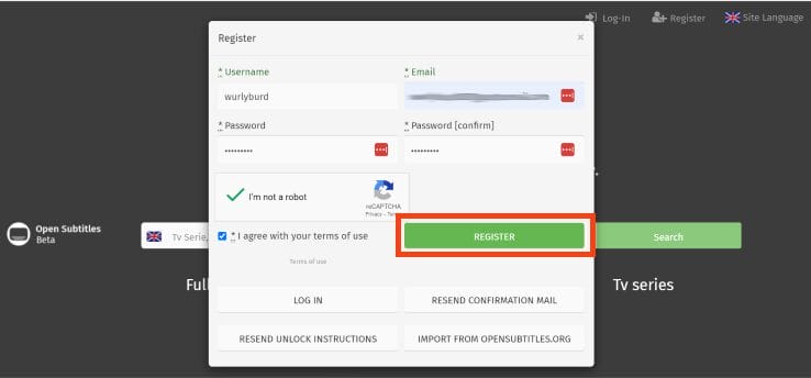 create login credentials and click register again