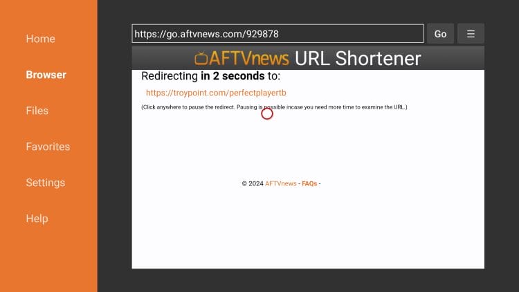 redirect page for perfect player