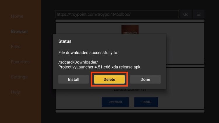 click delete