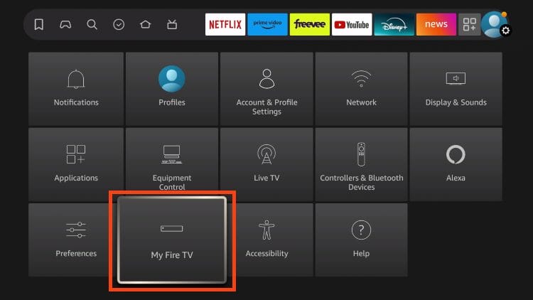Select my Fire TV if the developer options are missing