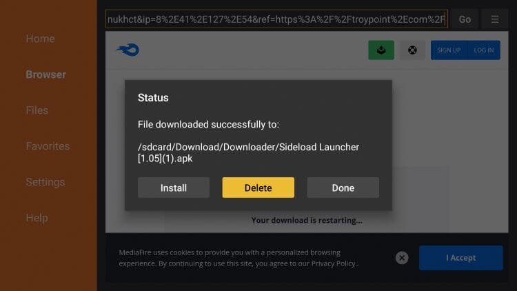click delete