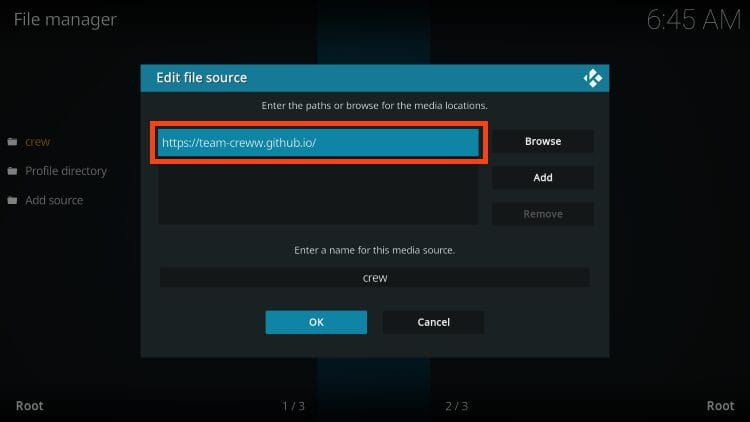 Kodi unable to connect url misspelled 
