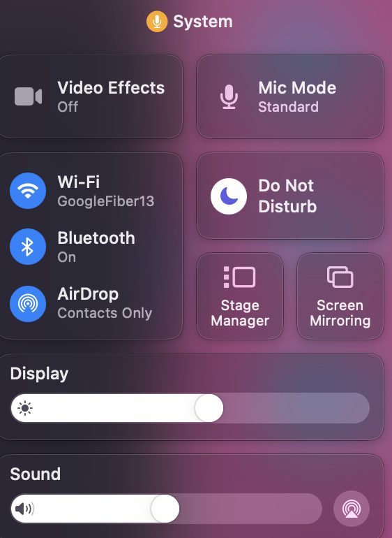 Move over to your Mac and click the control panel icon on the top right of your screen. Then click Screen Mirroring.