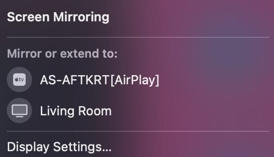 Click the screen mirroring option for AirPlay.