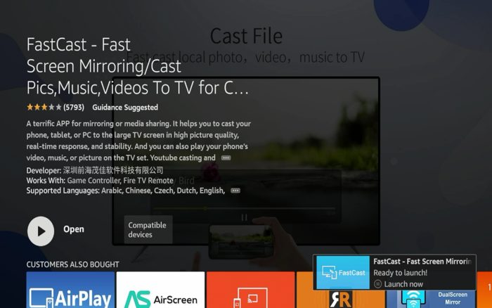 Wait a few seconds for the FastCast app to install then click Open.