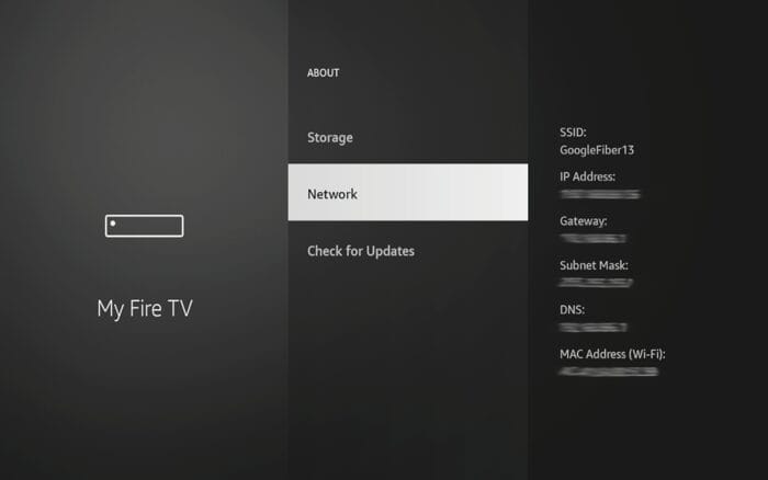 Hover over Network and note your Firestick's Wi-Fi details.