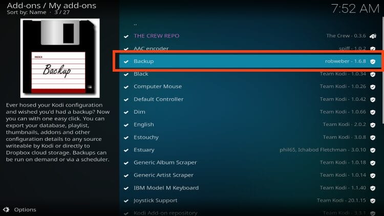 select the addon you with to remove