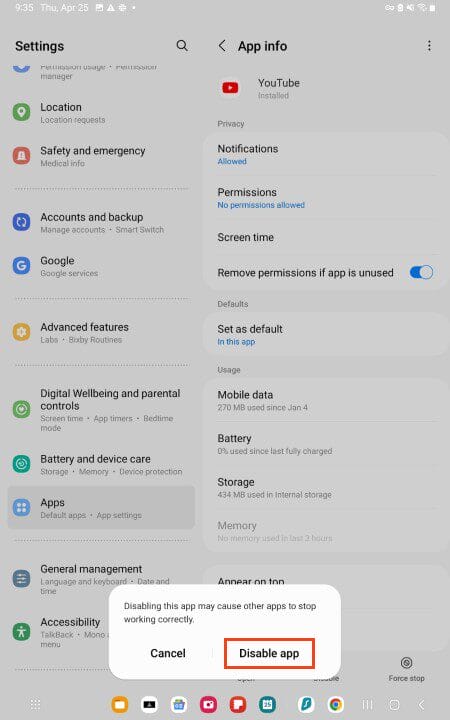 select disable again