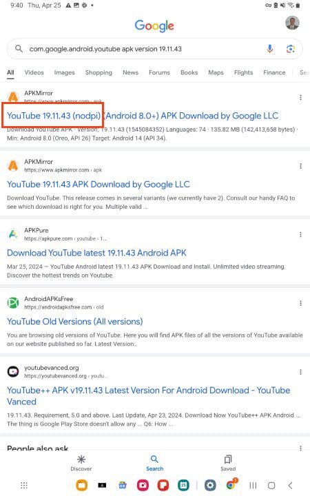 select YouTube nodpi