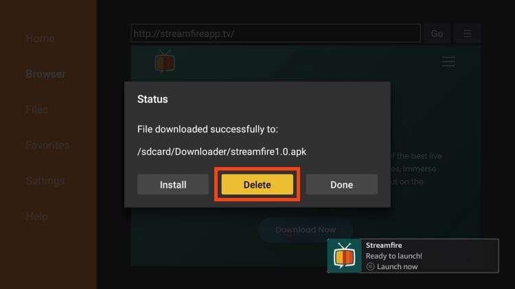 Click delete