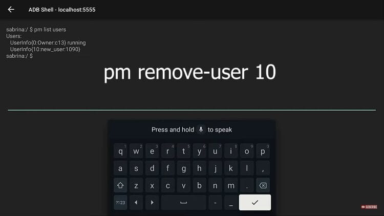 type pm remove-user 10 and click the checkmark button