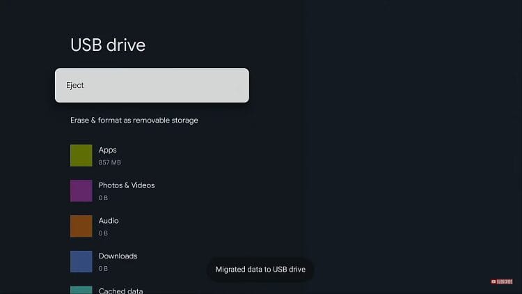 migrated data to usb drive message