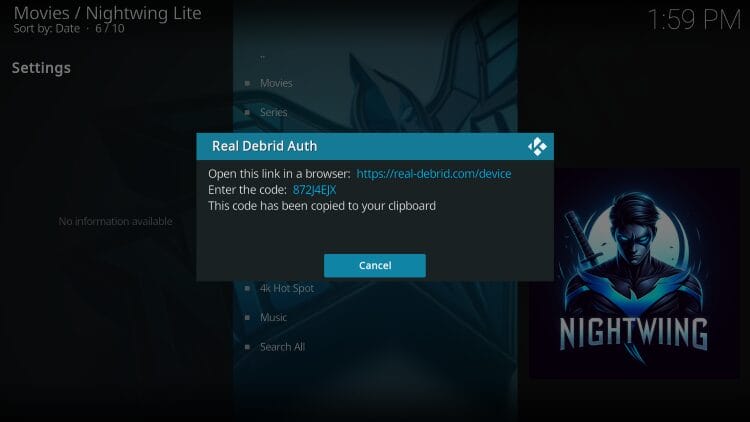 real debrid code for nightwing lite