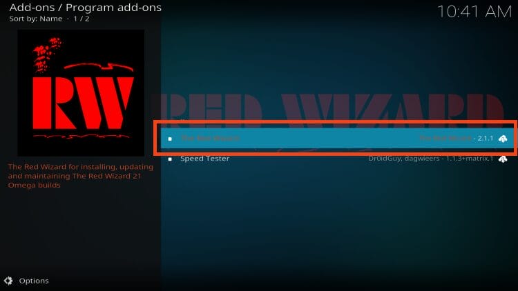 select the red wizard