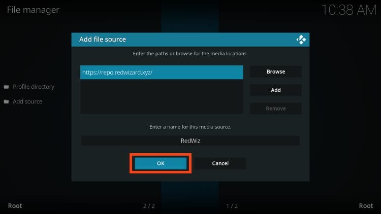 type redwiz and click ok