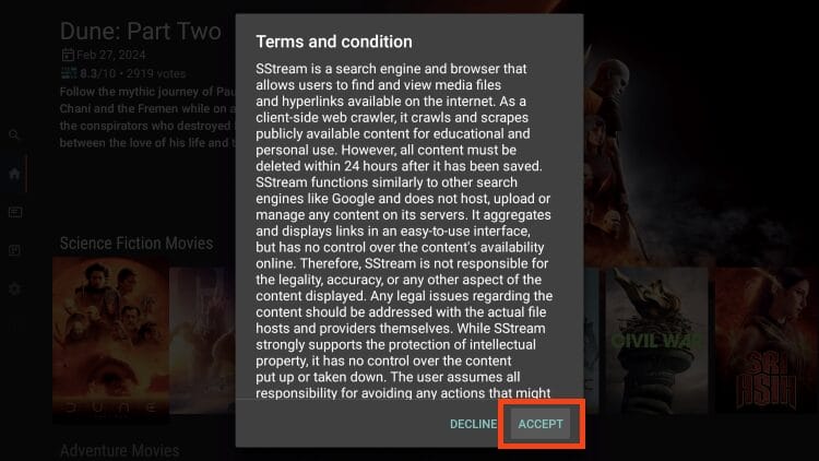 click accept